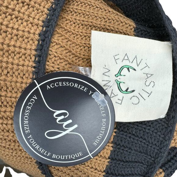 New Fantastic Fawn Women Brown Black Stripes Knitted Pullover Cropped Sweater M - Picture 5 of 5